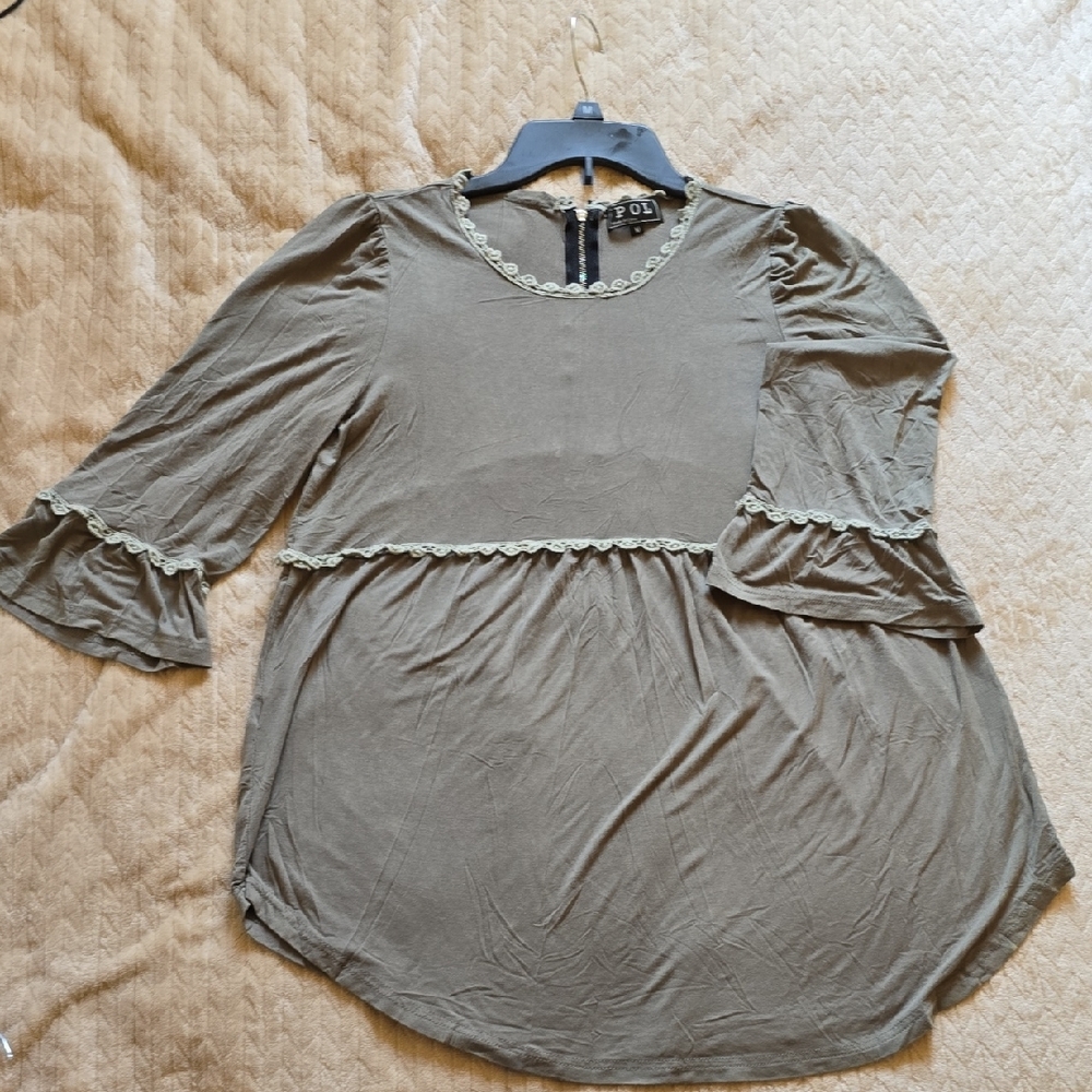 POL Olive Bell Sleeve Blouse with Peter Pan Collar